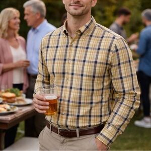 Club Room Yellow and Blue Plaid Button Down Shirt